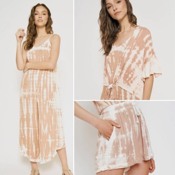 Mystree Pants - Mystree Tie-Dye Lounge 3 Piece Set - Blush Beige